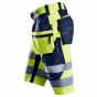 Snickers 6933 High-Vis Korte Werkbroek+ | Fluorescerend Geel/Navy | zijaanzicht links