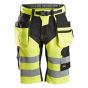 Snickers 6933 High-Vis Korte Werkbroek+ | Fluorescerend Geel/Zwart | vooraanzicht