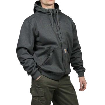 Carhartt 101759 Relaxed Fit Midweight Wind Fighter™ Full-Zip Hooded Sweatshirt | Donkergrijs | model vooraanzicht