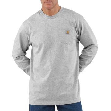 Carhartt K126 Dearborn Pocket T-shirt Lange Mouwen | Heather Grey | op model