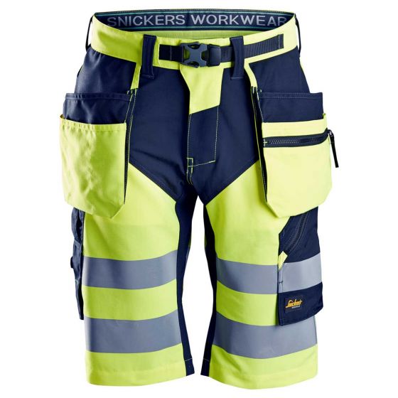 Snickers 6933 High-Vis Korte Werkbroek+ | Fluorescerend Geel/Navy | Vooraanzicht