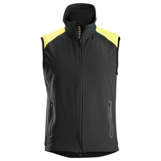 Snickers FlexiWork Neon Bodywarmer | SKU 8029 | Zwart/Neongeel | Vooraanzicht