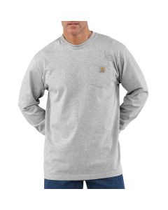 Carhartt K126 Dearborn Pocket T-shirt Lange Mouwen | Heather Grey | op model