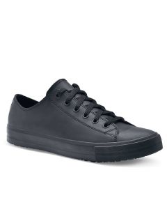 Shoes for Crews Delray, zwarte antislipschoenen met moderne uitstraling - driekwartsaanzicht | SKU 38649